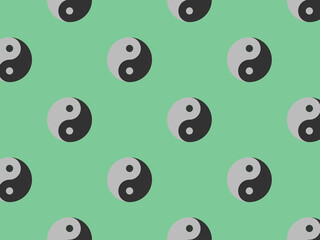 pattern. Image of Yin Yang symbol on pastel green backgrounds. Symbol of opposite. Surface overlay pattern. 3D image. 3D rendering.