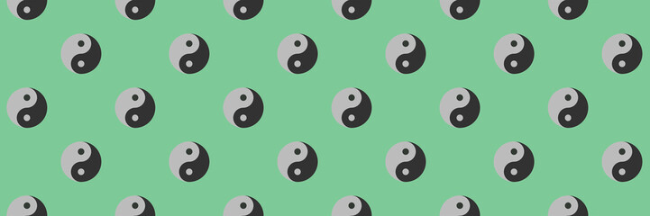 pattern. Image of Yin Yang symbol on pastel green backgrounds. Symbol of opposite. Surface overlay pattern. Banner for insertion into site. 3D image. 3D rendering.