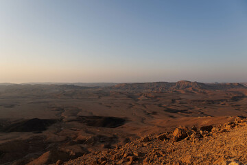 View of Machtesh Ramon crater. Israel, Negev desert. (Local time: ‎August ‎12, ‎2022, ‏‎6:34:06 AM)