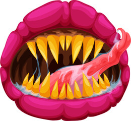 Mouth, scary teeth, tongue of creepy alien beast