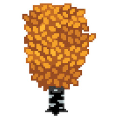 Fototapeta premium An 8-bit retro-styled pixel-art illustration of an orange birch tree with dark black bark.