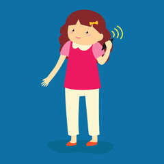 Girl holding a smartphone near her ear and listening to it