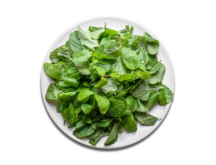 Fresh mint leaves on a plate
