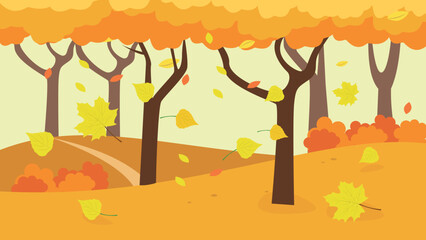 yellow leaves fall in the park