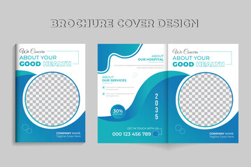 Modern healthcare A4 medical company bifold brochure cover design template in international size with abstract shape.