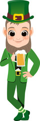 Happy Saint Patrick's Day with leprechaun boy with beer glass Cartoon Character