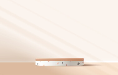 Cosmetic brown minimal background and terrazzo marble premium podium display for product presentation branding and packaging presentation. studio stage with shadow background. vector design