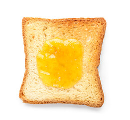 Toast with sweet jam on white background