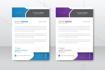 Modern corporate company business letterhead template design with abstract shapes color variations.
