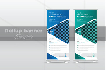 Medical And Corporate health care roll up design, standee and pull up banner template decoration for exhibition, printing, presentation and brochure flyer