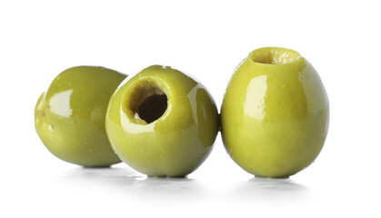 Green olives isolated on white background