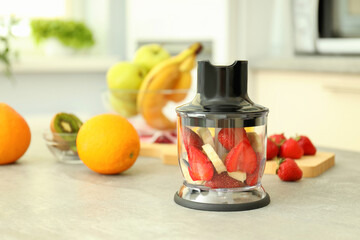 Concept of cooking tasty food with blender, space for text