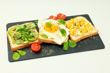Concept of breakfast with tasty homemade sandwich