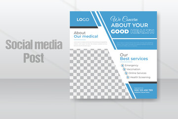 medical healthcare services social media post template design or promotional Instagram banner Facebook Post