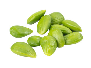 Parkia speciosa seeds, Sato seeds, bitter bean isolated on white background.Thai vegetable food
