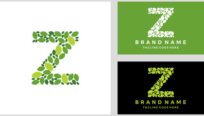 Letter Initial Z leaf logo design vector template