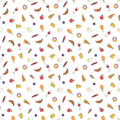 Seamless food pattern. Doodle food background. Food illustration