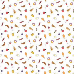 Seamless food pattern. Doodle food background. Food illustration
