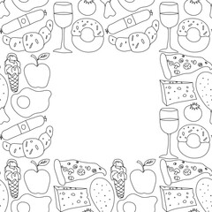 Vector food background with place for text. Doodle food illustration