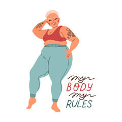 Body positive my body my rules quote flat vector