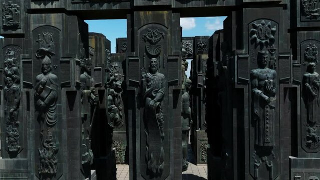 Chronicle of Georgia Historical Monument In Tbilisi, Georgia - drone ascending