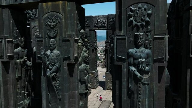 Chronicle Of Georgia Or Stonehenge Of Georgia In Tbilisi During Daytime - aerial close up