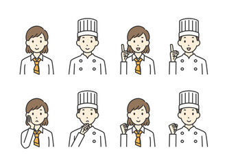 様々なポーズの男性と女性の飲食店員