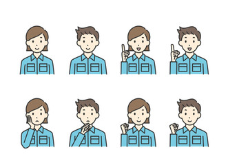 様々なポーズの男性と女性の作業員