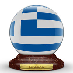 3D Flag of Greece on globe background.