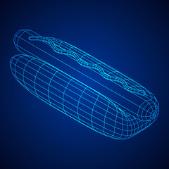 Hotdog fast food. Wireframe low poly mesh