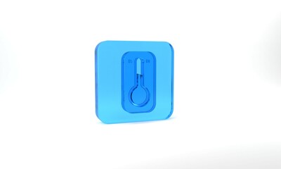 Blue Coffee thermometer icon isolated on grey background. Glass square button. 3d illustration 3D render