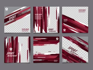 Gordijnen Soccer Layout template design, square, Purple magenta tone, sport background © momo design