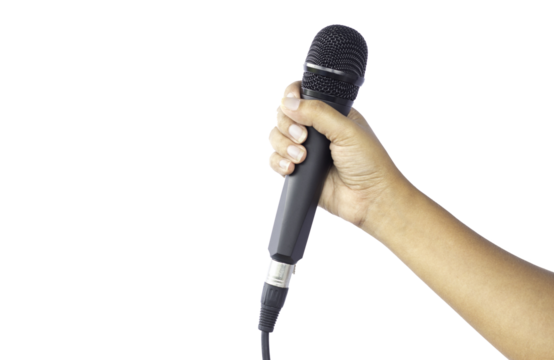 hold the microphone isolated on white background - Powered by Adobe