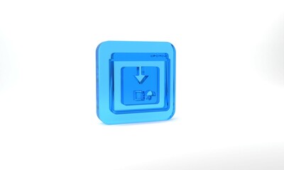 Blue Online app delivery tracking icon isolated on grey background. Parcel tracking. Glass square button. 3d illustration 3D render