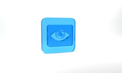 Blue Red eye effect icon isolated on grey background. Eye redness sign. Inflammatory disease of eyes. Glass square button. 3d illustration 3D render