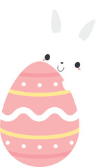 Cute white bunny rabbit on pink Easter egg. Flat design illustration.	
