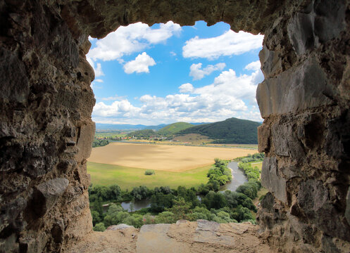 Window from castle Reviste in Slovakia