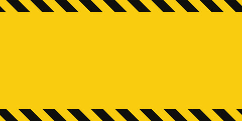 Warning seamless border with yellow and black diagonal stripes. Rectangle warn frame. Yellow and black caution tape border. Vector illustration on light background.