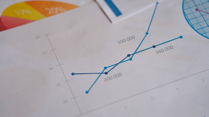 Documents with colourful charts, graphs and diagrams