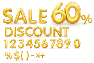 Sale off discount promotion set made of realistic numbers 3d gold helium balloons. Vector Illustration of balloon golden 50% percent discount collection for your minimal selling poster, banner ads.
