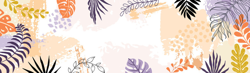Fototapeta na wymiar Design banner frame flower Spring background with beautiful. flower background for design. Colorful background with tropical plants.
