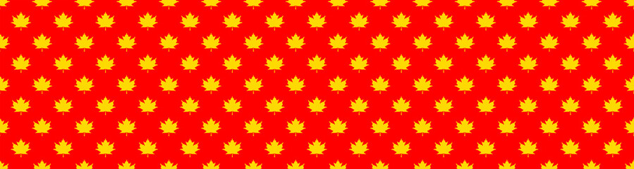 pattern of yellow maple leaves on a red background. template for application to the surface. Banner for insertion into site.