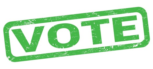 VOTE text written on green rectangle stamp.