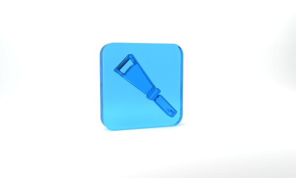 Blue Beekeeping uncapping knife icon isolated on grey background. Tool of the beekeeper. Glass square button. 3d illustration 3D render