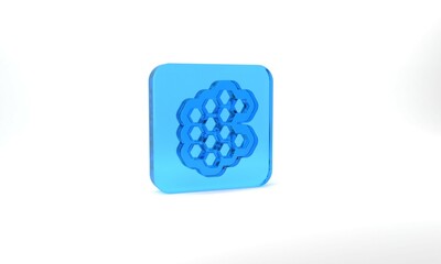 Blue Honeycomb icon isolated on grey background. Honey cells symbol. Sweet natural food. Glass square button. 3d illustration 3D render