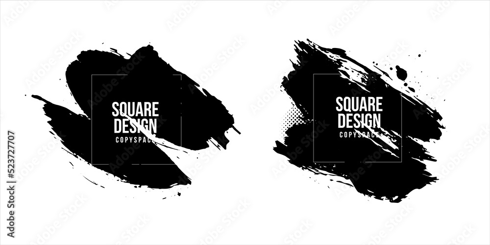 Poster Abstract ink strokes for text copy space and poster title templates. lower third design elements of brush stroke and splashes of ink with dot halftone pattern ornaments.