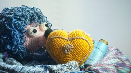 Knitted hedgehog and heart, knitted toys