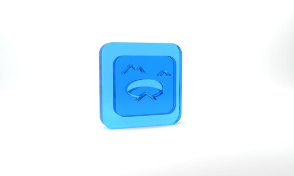 Blue Winter fishing icon isolated on grey background. Round ice frame. Hole in ice. Glass square button. 3d illustration 3D render © Iryna