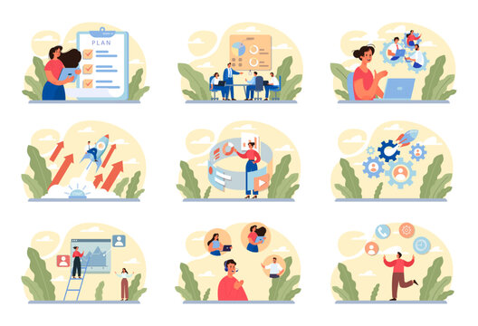 Management concept set. Successful business project planning