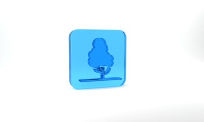 Blue Fruit tree icon isolated on grey background. Agricultural plant. Organic farm product. Fruit garden. Gardening theme. Glass square button. 3d illustration 3D render